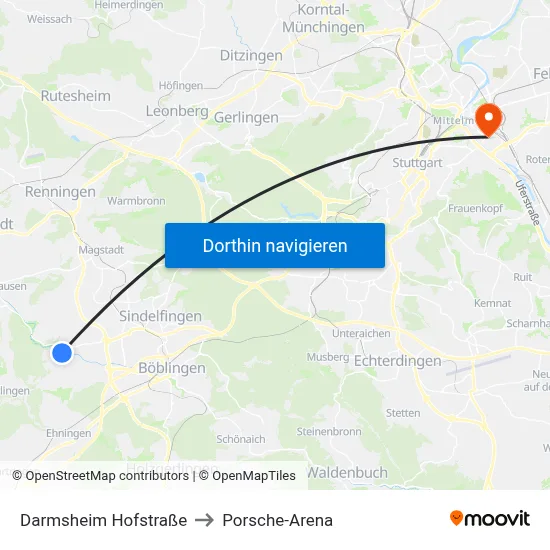 Darmsheim Hofstraße to Porsche-Arena map