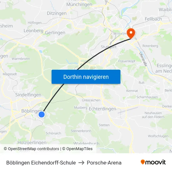 Böblingen Eichendorff-Schule to Porsche-Arena map