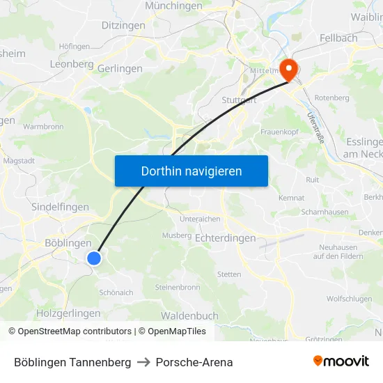 Böblingen Tannenberg to Porsche-Arena map