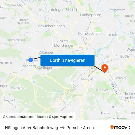 Höfingen Alter Bahnhofsweg to Porsche-Arena map