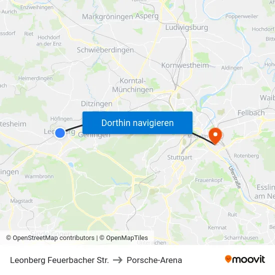 Leonberg Feuerbacher Str. to Porsche-Arena map