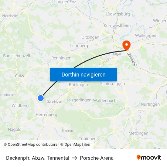 Deckenpfr. Abzw. Tennental to Porsche-Arena map