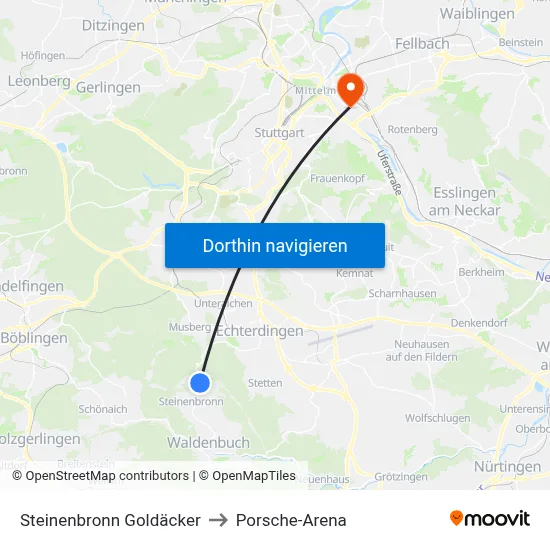Steinenbronn Goldäcker to Porsche-Arena map
