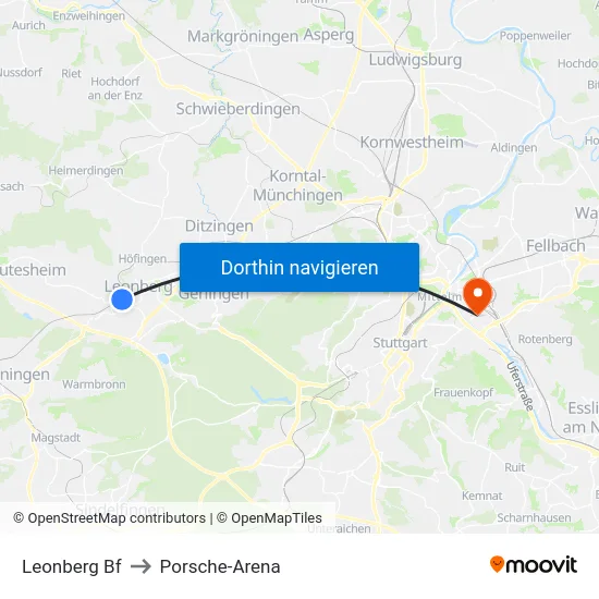 Leonberg Bf to Porsche-Arena map