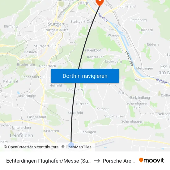 Echterdingen Flughafen/Messe (Sab) to Porsche-Arena map