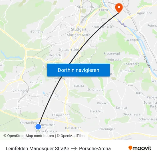 Leinfelden Manosquer Straße to Porsche-Arena map