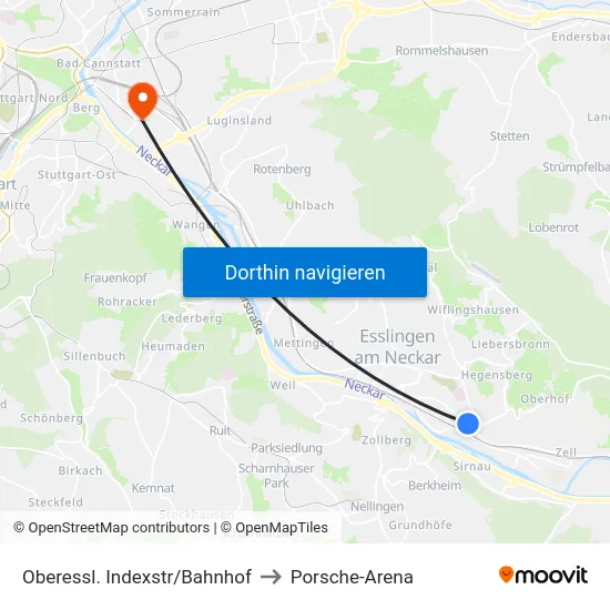 Oberessl. Indexstr/Bahnhof to Porsche-Arena map