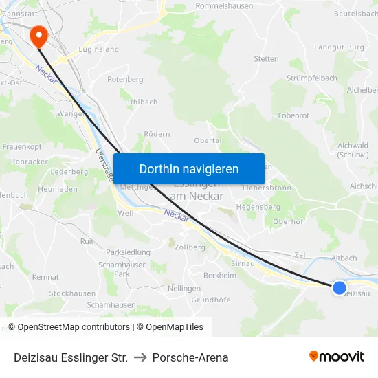 Deizisau Esslinger Str. to Porsche-Arena map