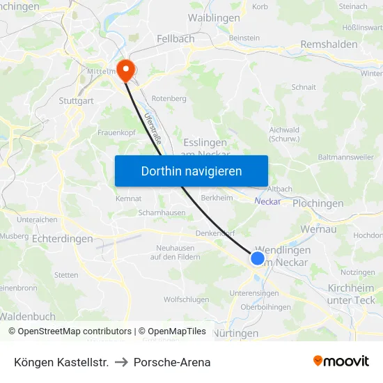 Köngen Kastellstr. to Porsche-Arena map