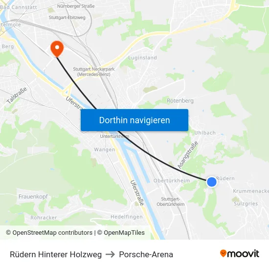 Rüdern Hinterer Holzweg to Porsche-Arena map