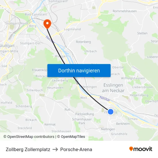 Zollberg Zollernplatz to Porsche-Arena map