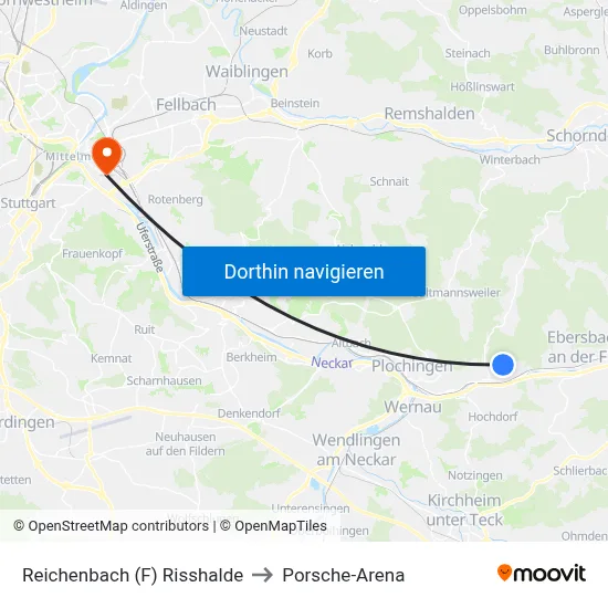 Reichenbach (F) Risshalde to Porsche-Arena map