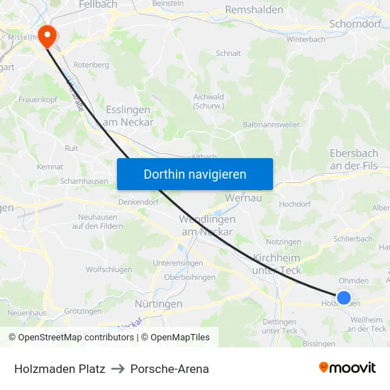 Holzmaden Platz to Porsche-Arena map