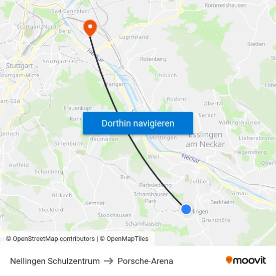 Nellingen Schulzentrum to Porsche-Arena map
