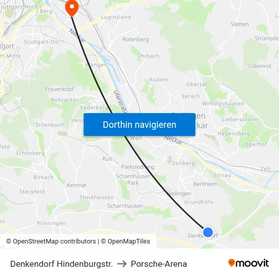 Denkendorf Hindenburgstr. to Porsche-Arena map