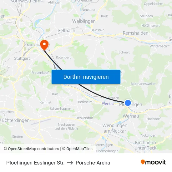 Plochingen Esslinger Str. to Porsche-Arena map