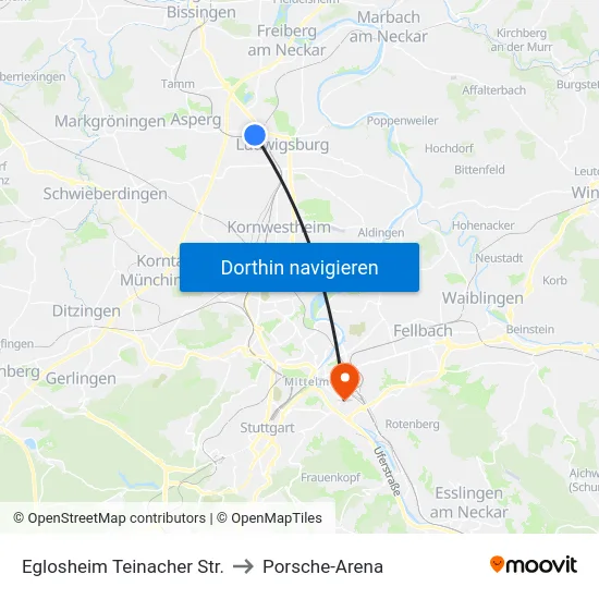 Eglosheim Teinacher Str. to Porsche-Arena map