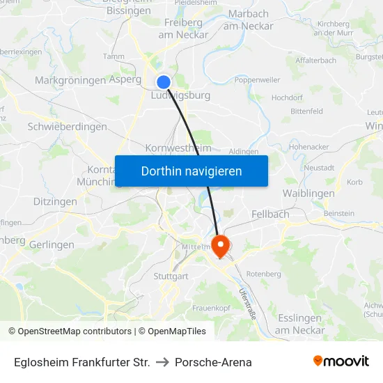 Eglosheim Frankfurter Str. to Porsche-Arena map