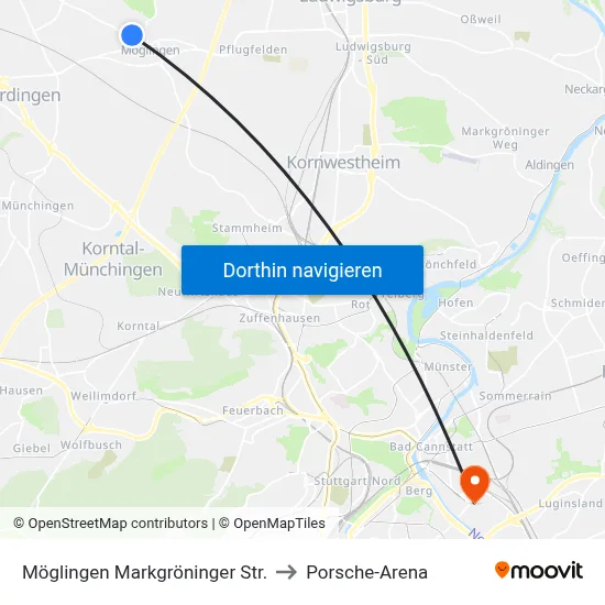 Möglingen Markgröninger Str. to Porsche-Arena map