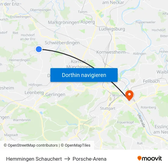Hemmingen Schauchert to Porsche-Arena map