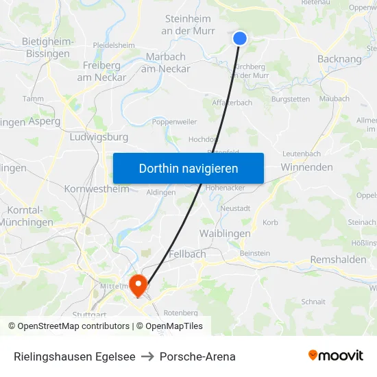 Rielingshausen Egelsee to Porsche-Arena map