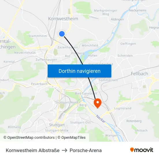 Kornwestheim Albstraße to Porsche-Arena map