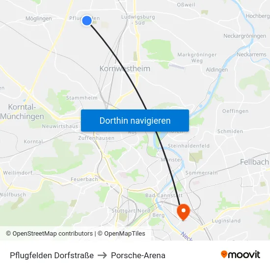 Pflugfelden Dorfstraße to Porsche-Arena map