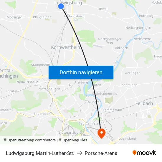 Ludwigsburg Martin-Luther-Str. to Porsche-Arena map