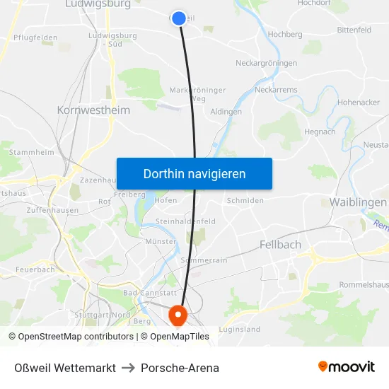 Oßweil Wettemarkt to Porsche-Arena map