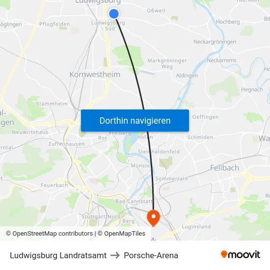 Ludwigsburg Landratsamt to Porsche-Arena map