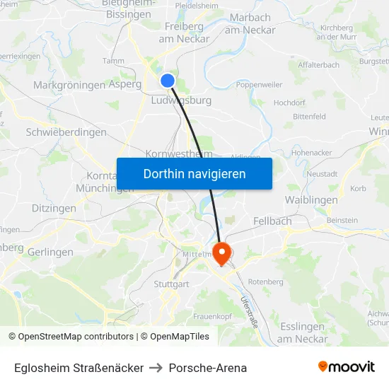 Eglosheim Straßenäcker to Porsche-Arena map