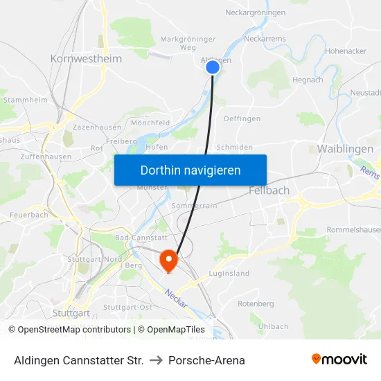 Aldingen Cannstatter Str. to Porsche-Arena map