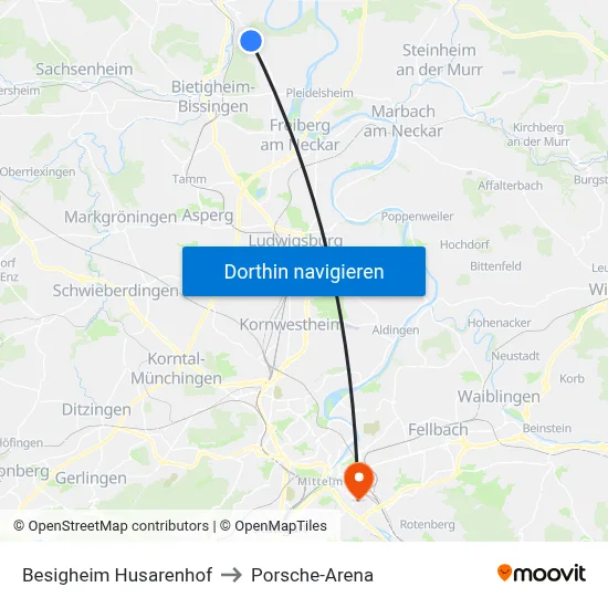 Besigheim Husarenhof to Porsche-Arena map