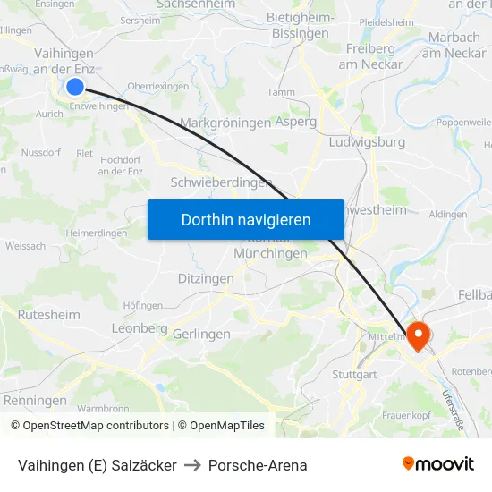 Vaihingen (E) Salzäcker to Porsche-Arena map