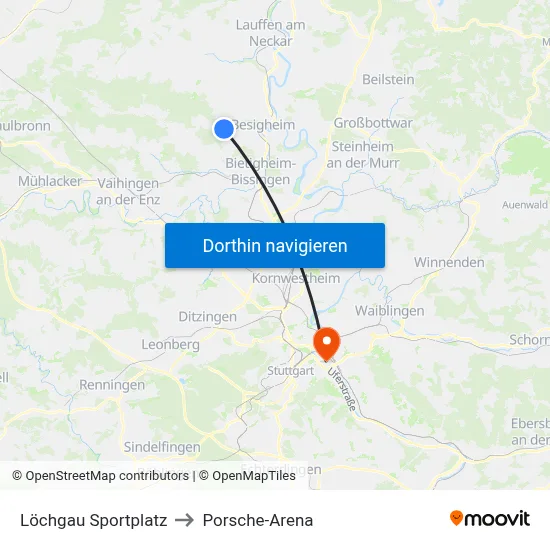Löchgau Sportplatz to Porsche-Arena map