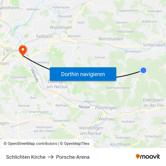 Schlichten Kirche to Porsche-Arena map