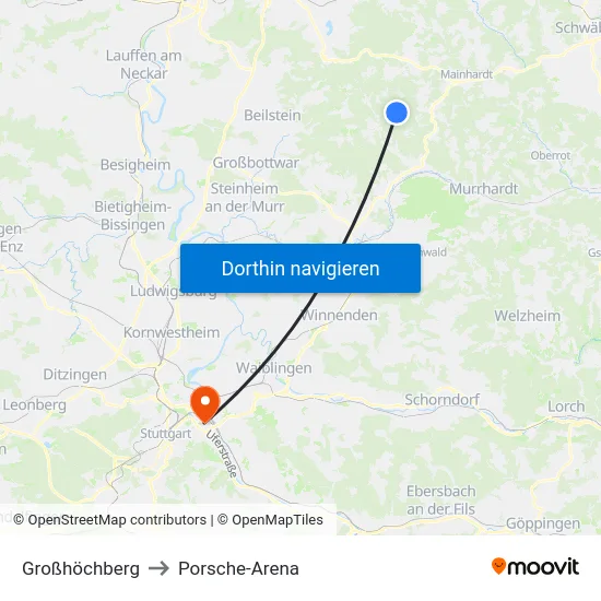 Großhöchberg to Porsche-Arena map