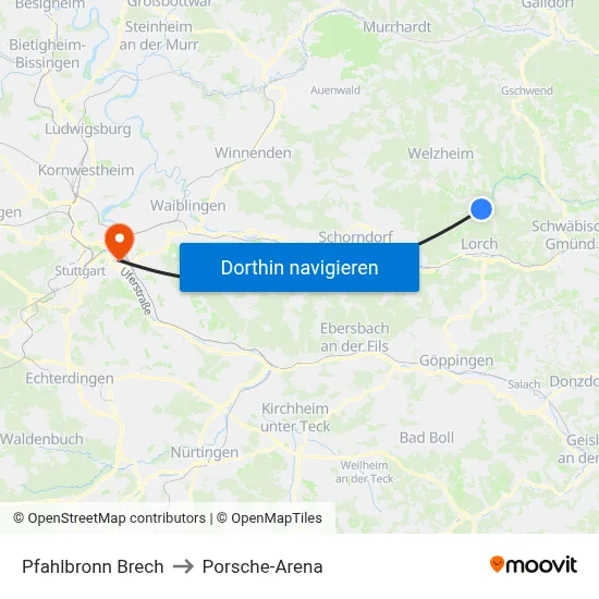 Pfahlbronn Brech to Porsche-Arena map