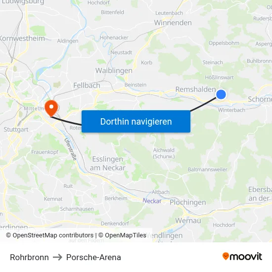Rohrbronn to Porsche-Arena map