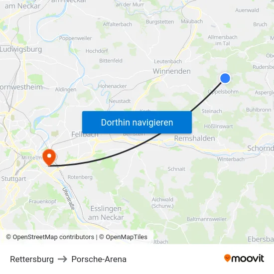 Rettersburg to Porsche-Arena map