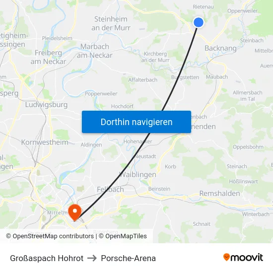 Großaspach Hohrot to Porsche-Arena map