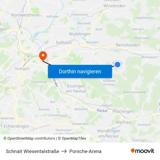 Schnait Wiesentalstraße to Porsche-Arena map