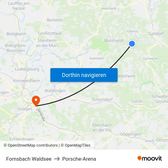 Fornsbach Waldsee to Porsche-Arena map