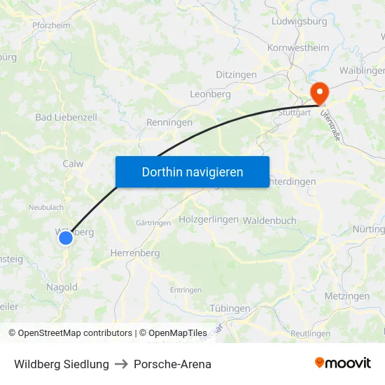 Wildberg Siedlung to Porsche-Arena map