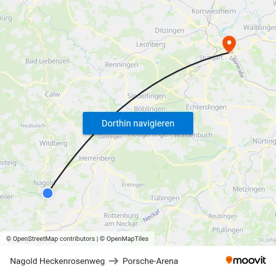 Nagold Heckenrosenweg to Porsche-Arena map
