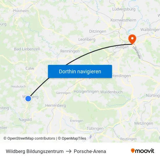 Wildberg Bildungszentrum to Porsche-Arena map
