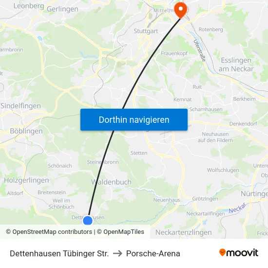 Dettenhausen Tübinger Str. to Porsche-Arena map