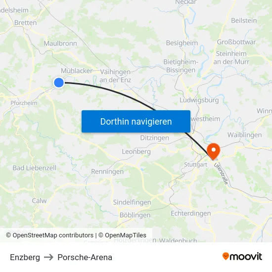 Enzberg to Porsche-Arena map