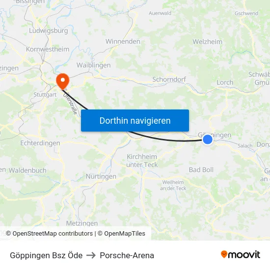 Göppingen Bsz Öde to Porsche-Arena map