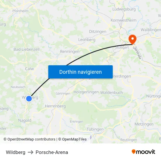 Wildberg to Porsche-Arena map